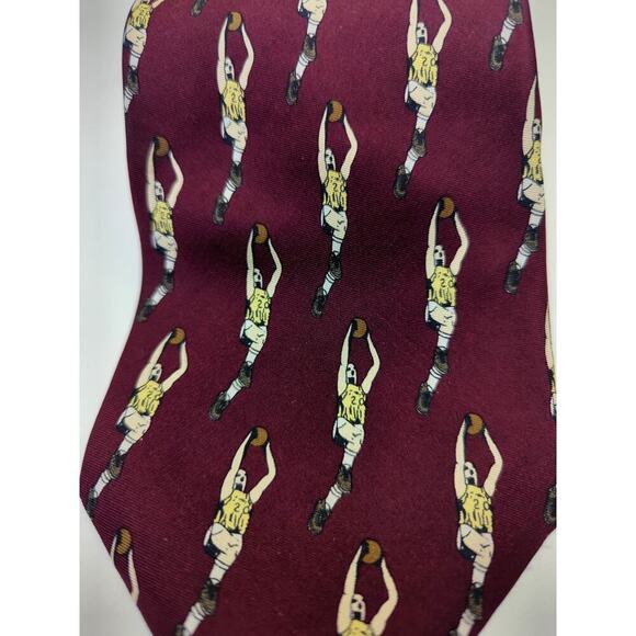 J. Crew Tie Retro Basketball Player Novelty Print 100% Silk Made in USA - Picture 2 of 5